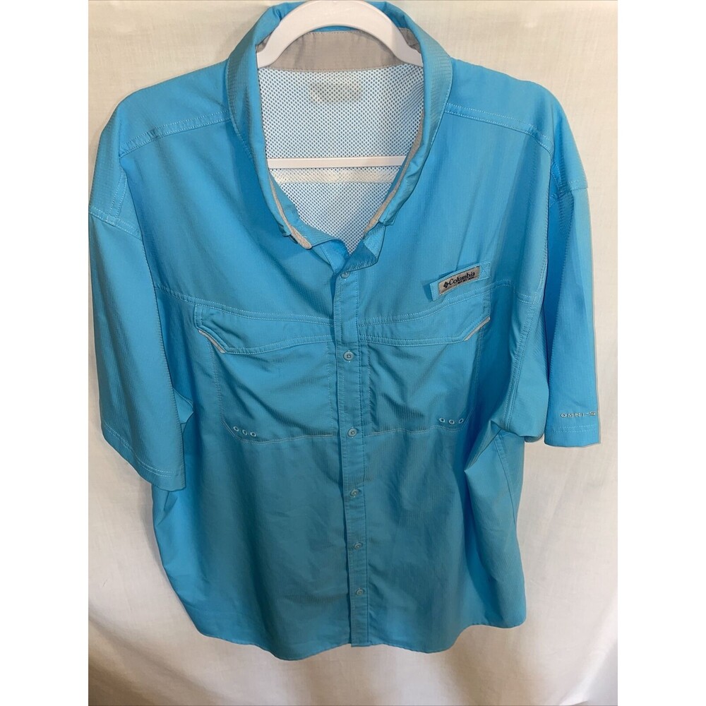Columbia PFG Guide Shirt Men’s Size XL Blue Omnishade Button Up Short Sleeve